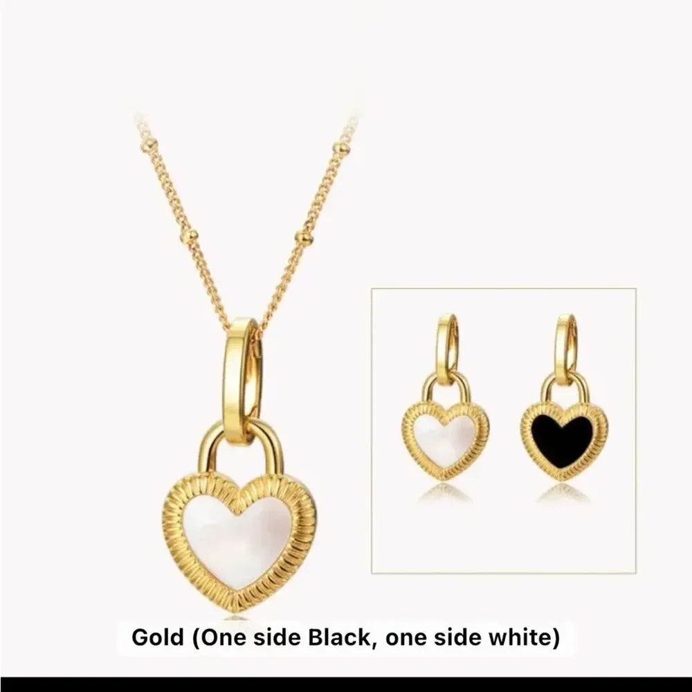 NEW 18K yellow gold plated sterling silver reversible heart necklace jewelry B8A